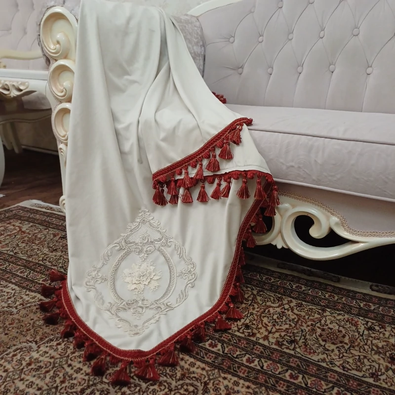 شال مبل مخمل و دانتل حاشیه منگوله دار