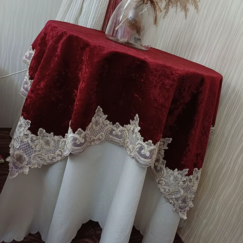 رومیزی دانتل مخمل زرشکی مخصوص یلدا