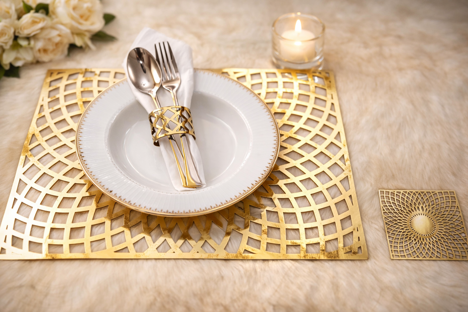 زیربشقابی چرم طلایی