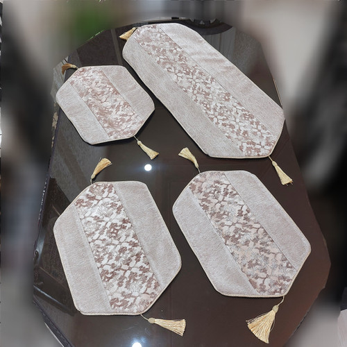 ست رومیزی 4 تکه ( رومیزی بزرگ با سه عسلی) مخمل خاتون ترکیبی
