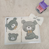 ست سیسمونی نوزادی پسرانه 4 تیکه طرح خرس رنگ توسی با جعبه مارک lovi baby