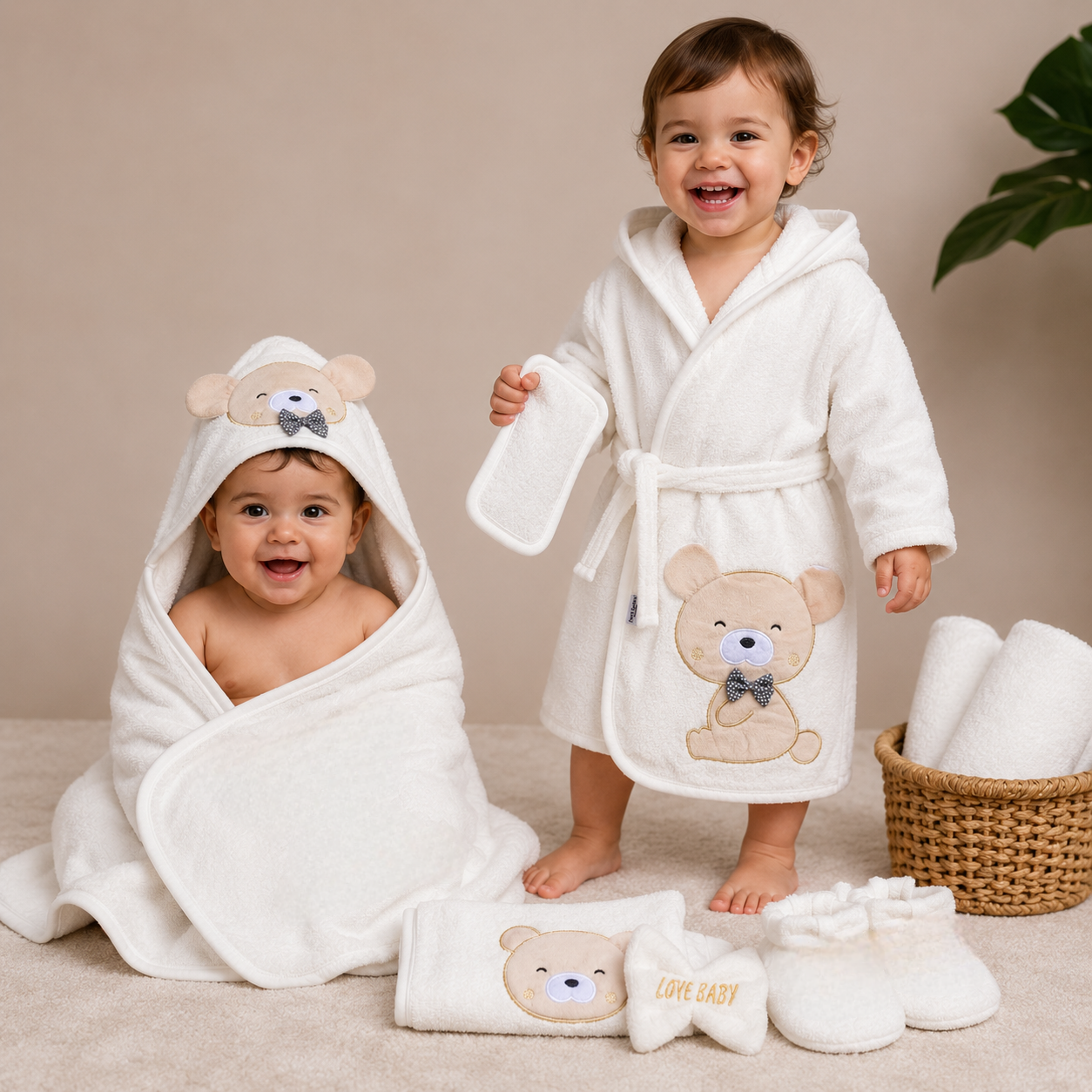 ست سیسمونی نوزادی دخترانه  6 تیکه طرح خرس پاپیون دار رنگ صورتی با بسته بندی فانتزی مارک lovi baby