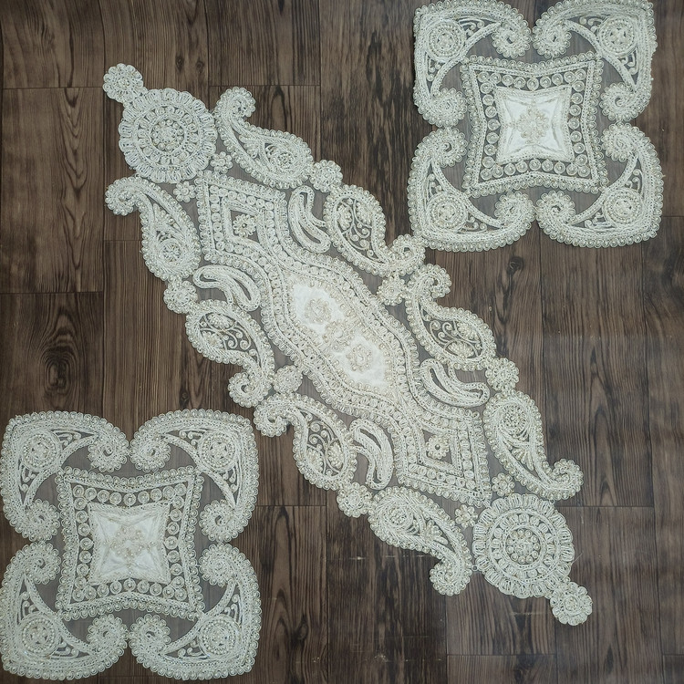 ست سه تیکه رومیزی کارشده با مروارید و ملیله طرح(ویکتوریا)