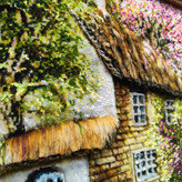 تابلو فرش دستبافت طبیعت طرح پل و کلبه چله نخ رج 40 گل برجسته و ابریشم شده 95 در 50